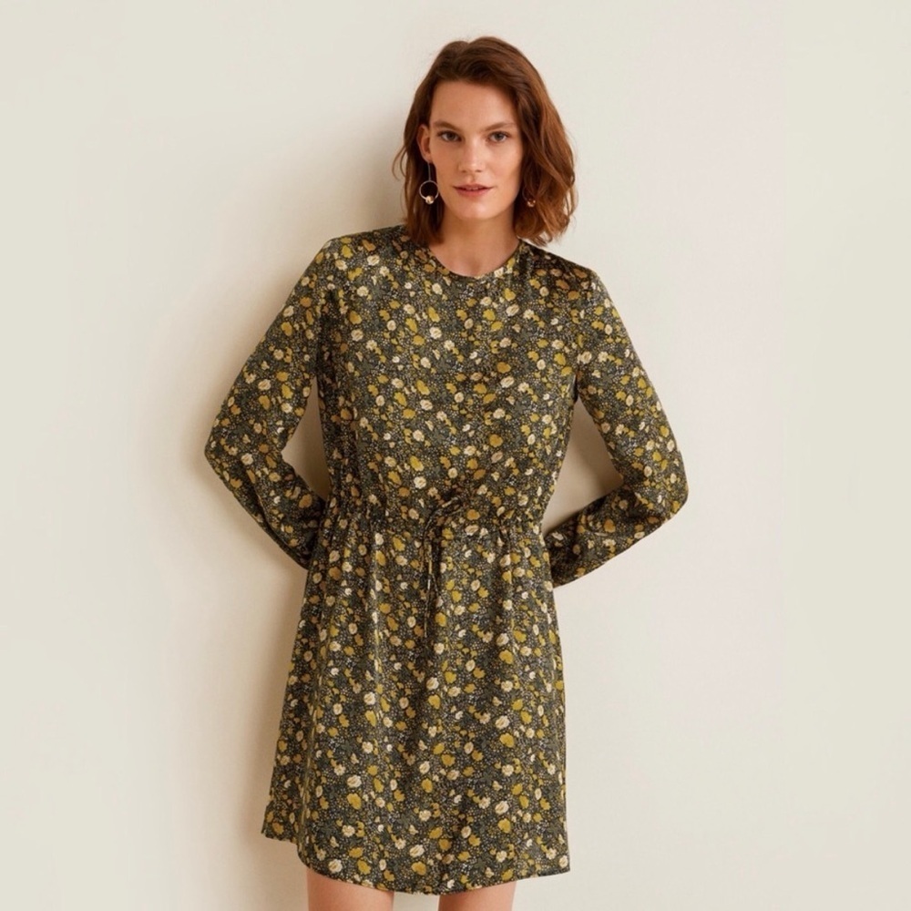 Mango NWT Floral Silky Long Sleeve Mini Dress • Whimsigoth Dark Coquette M